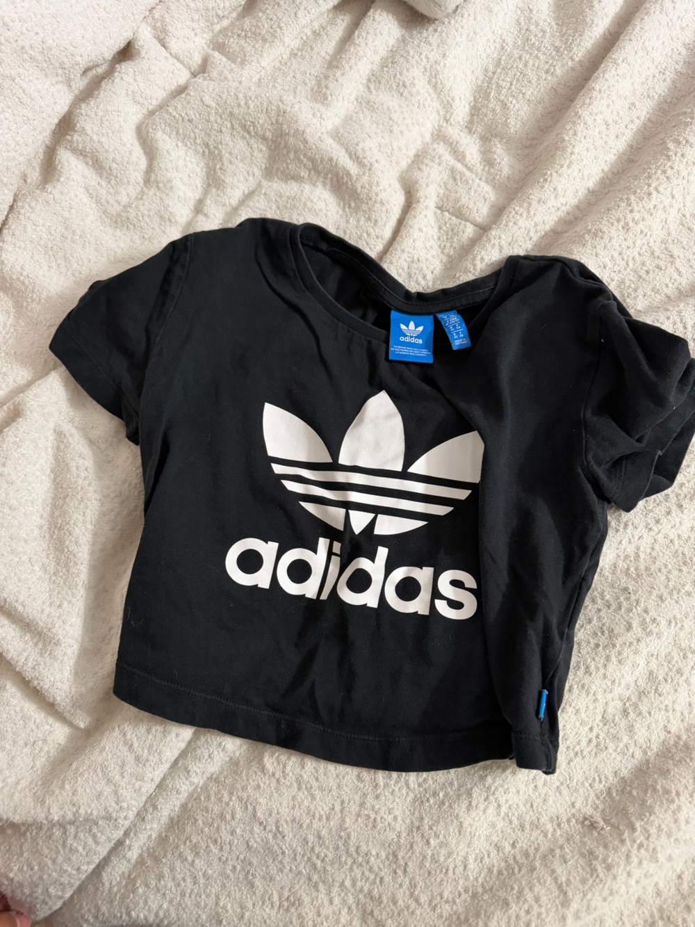 adidas Black Tee with White Trefoil Logo S crop top
